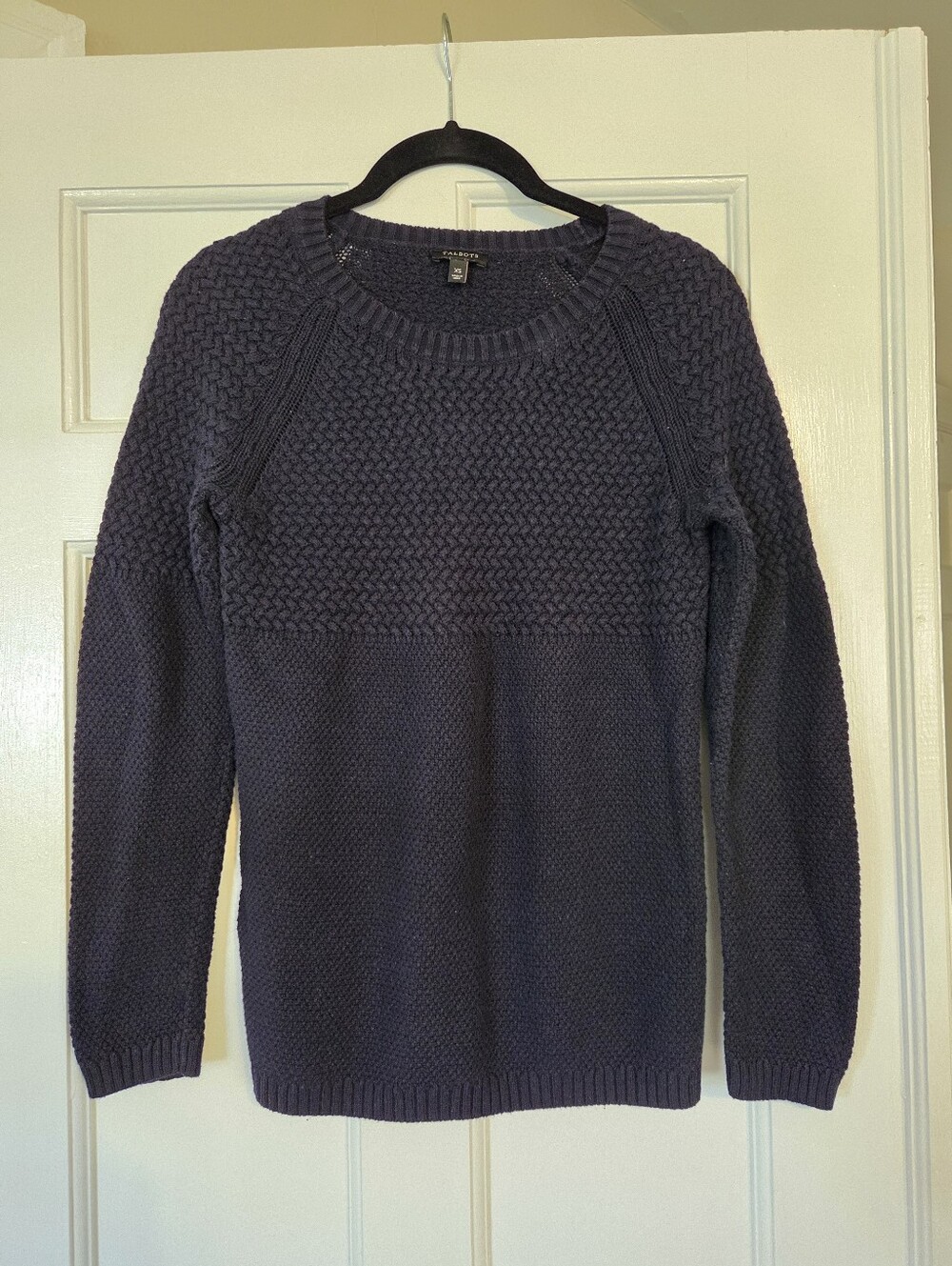 Talbots Dark Navy Textured Crewneck Sweater Cotton And Cashmere